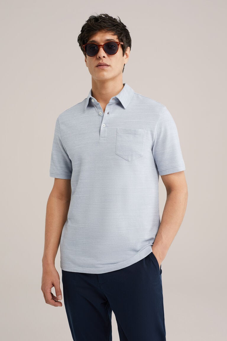 We Fashion Fijngebreide Polo Lichtblauw