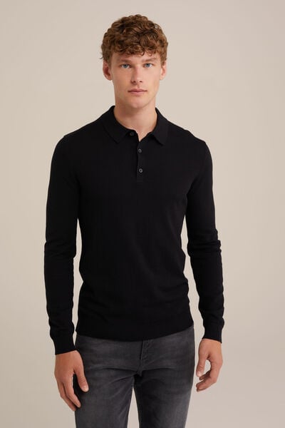 We Fashion Fijngebreide Polo Zwart