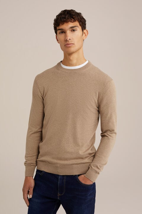 we fashion fijngebreide trui van katoenmix Beige