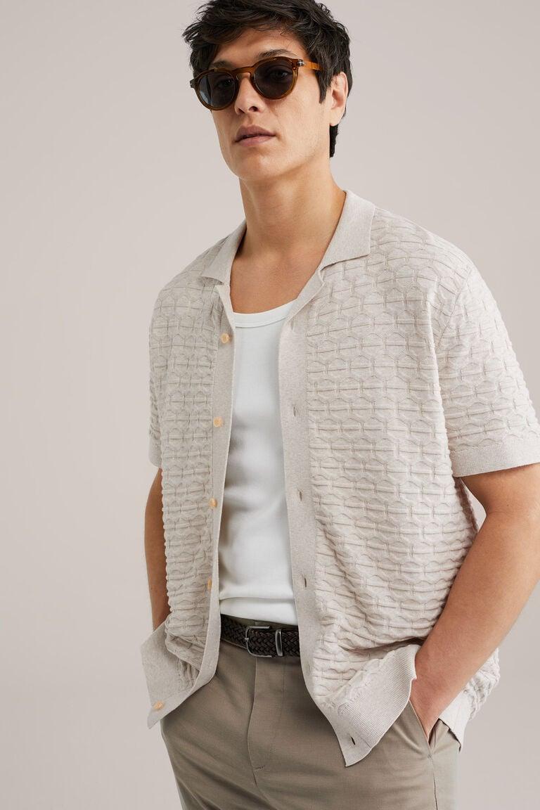 We Fashion Gebreid Overhemd Met Structuur Beige