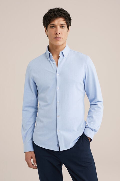 we fashion gebreid oxford overhemd IJsblauw