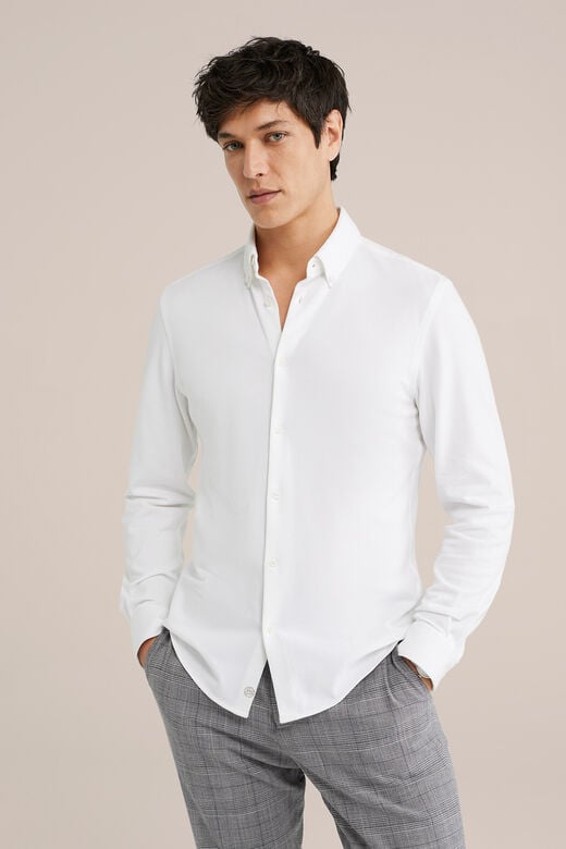 We Fashion Gebreid Oxford Overhemd Wit