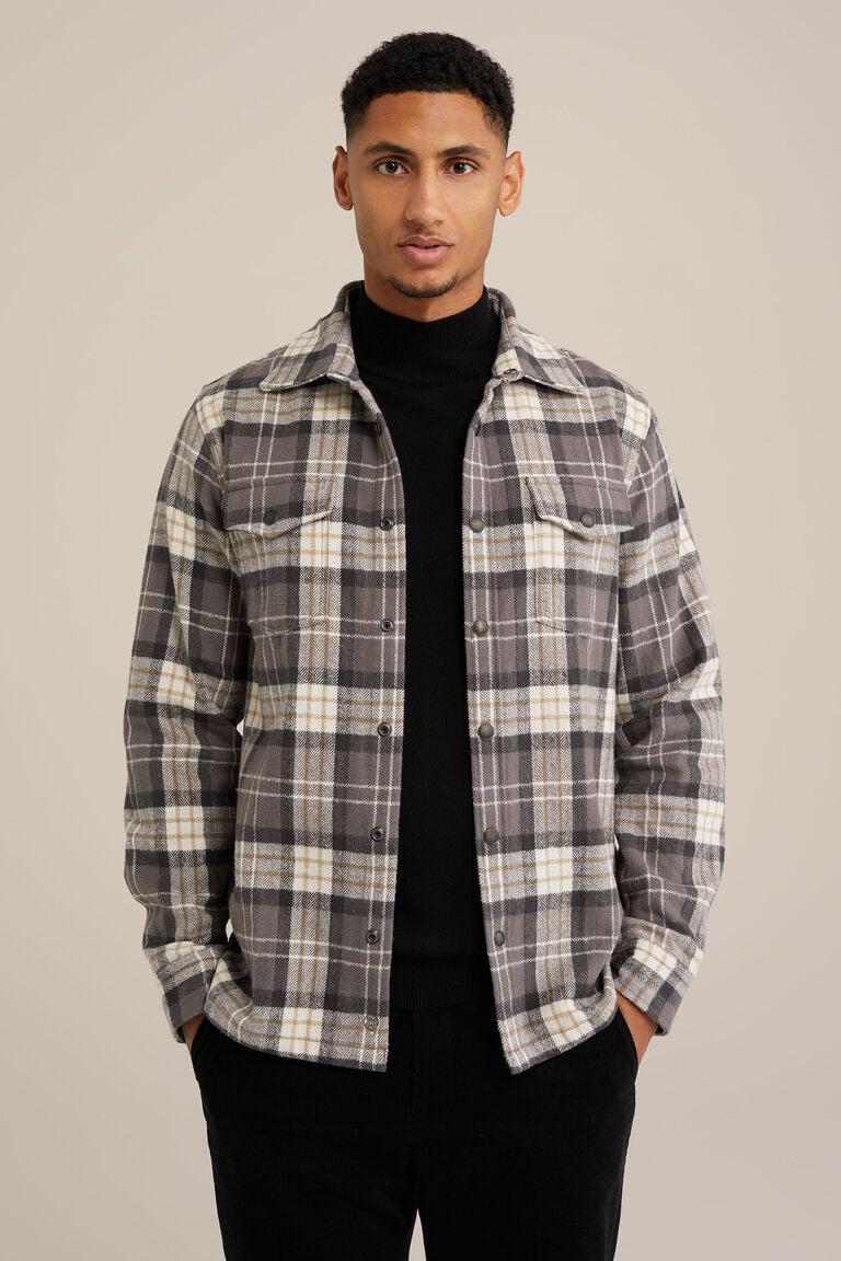 We Fashion Geruit Overshirt Van Katoen Grijs