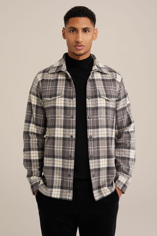 We Fashion Geruit Overshirt Van Katoen Grijs