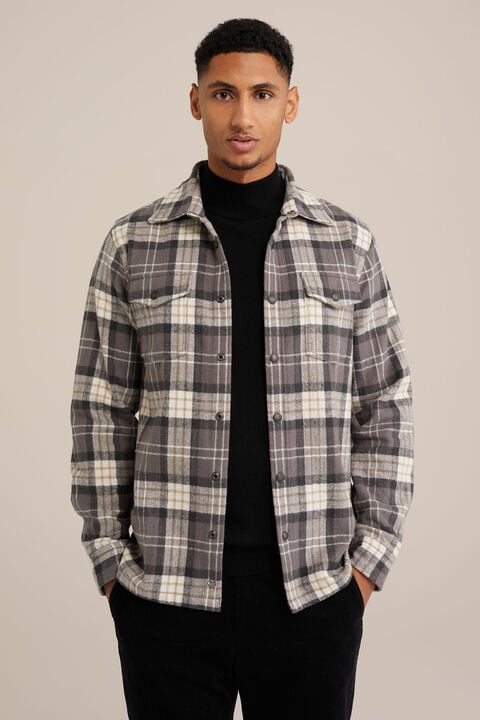 We Fashion Geruit Overshirt Van Katoen Grijs