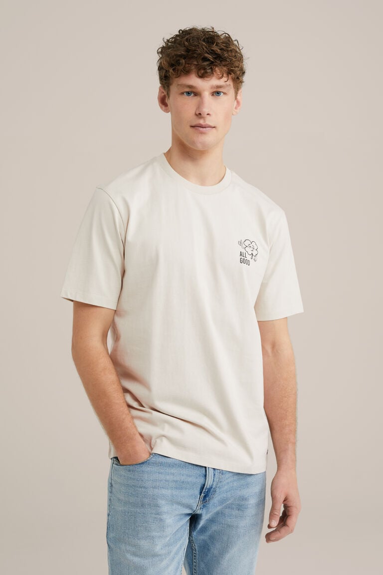 We Fashion Heavyweight T-shirt Met Opdruk Beige