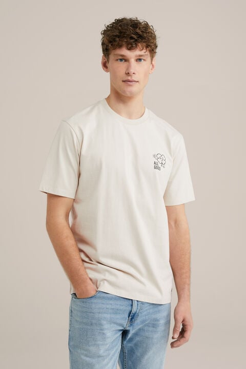 We Fashion Heavyweight T-shirt Met Opdruk Beige