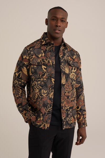 We Fashion Jacquard Overshirt Met Dessin Zwart