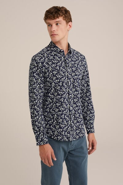 We Fashion Jersey Overhemd Met Dessin Donkerblauw