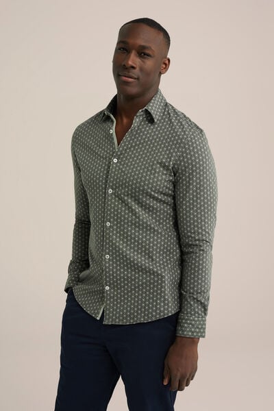 We Fashion Jersey Overhemd Met Dessin Donkergroen