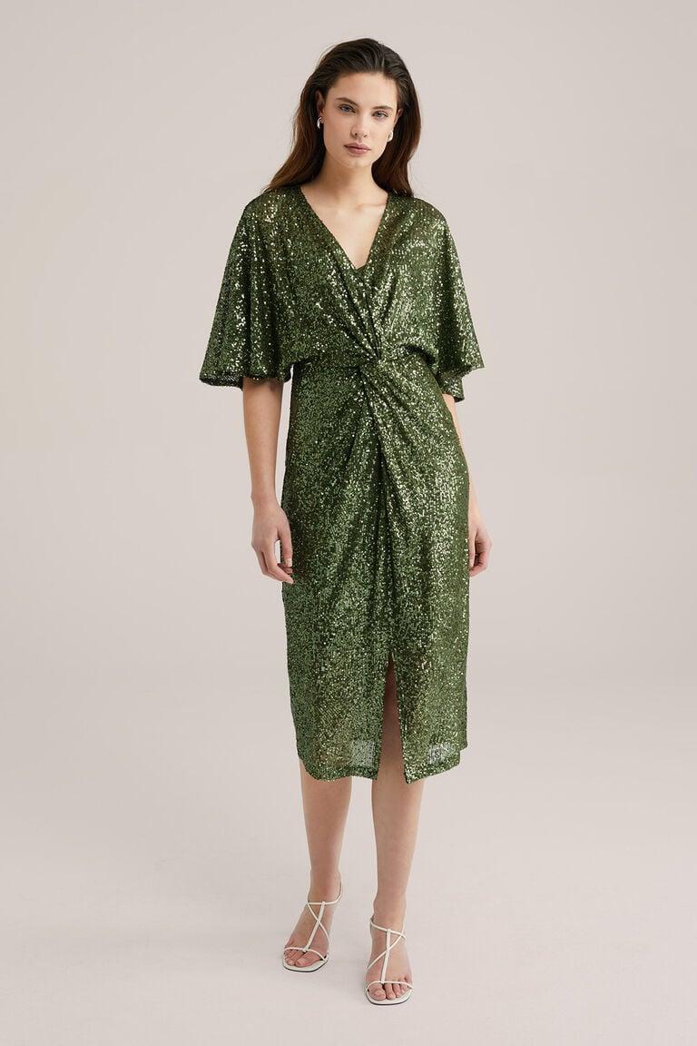 We Fashion Jurk Met Pailletten Donkergroen