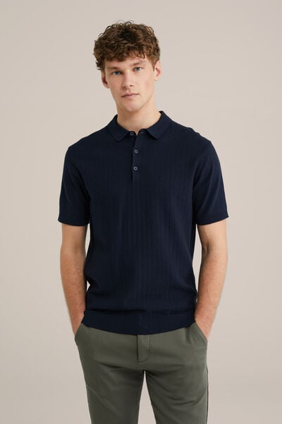 We Fashion Katoenen Polo Met Structuur Marineblauw