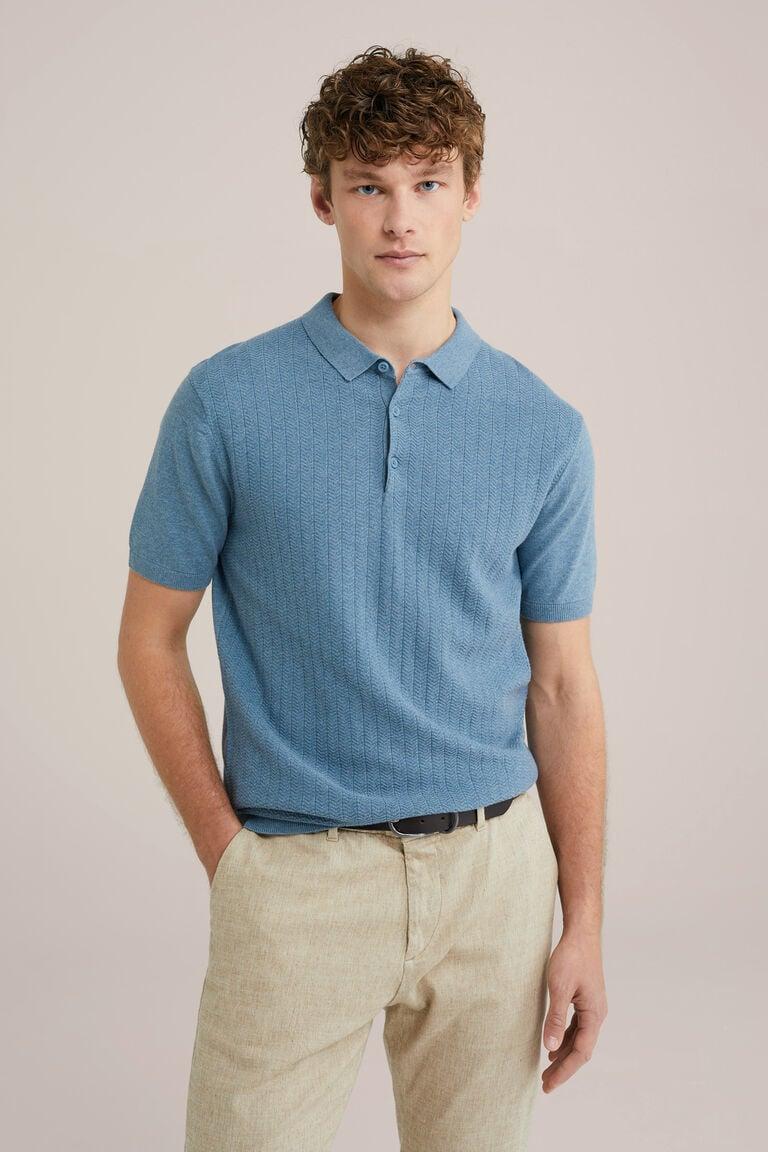 We Fashion Katoenen Polo Met Structuur Pastelblauw