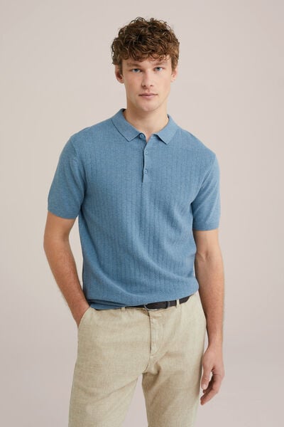 We Fashion Katoenen Polo Met Structuur Pastelblauw