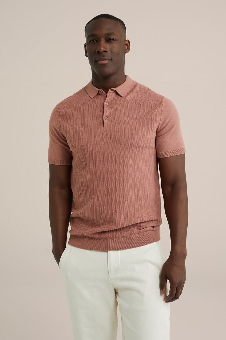 We Fashion Katoenen Polo Met Structuur Roestbruin