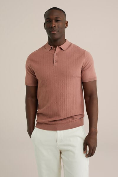 We Fashion Katoenen Polo Met Structuur Roestbruin