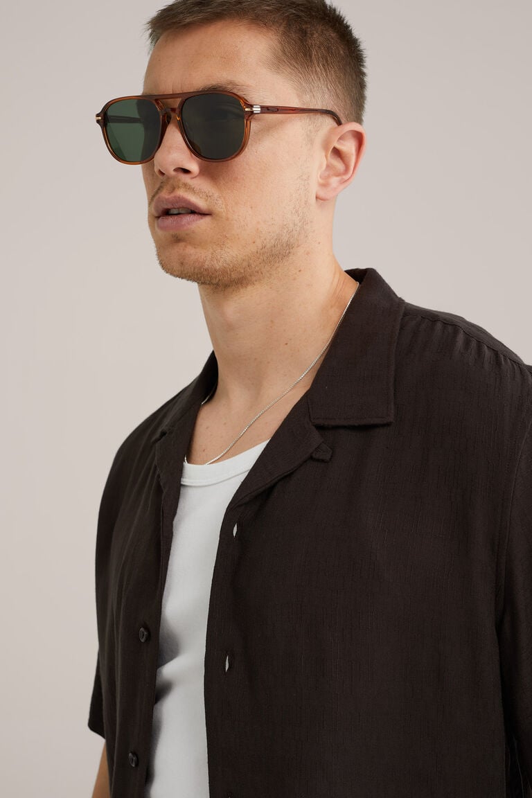 We Fashion Overhemd Met Structuur Donkerbruin