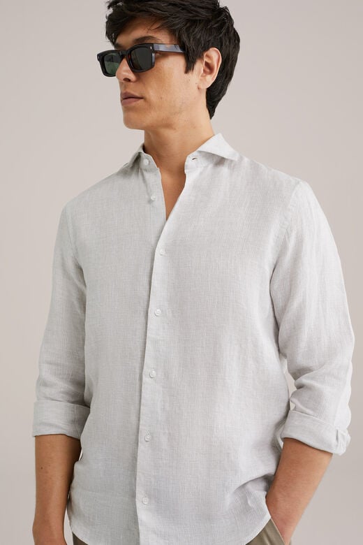 We Fashion Overhemd Van Linnenmix Beige