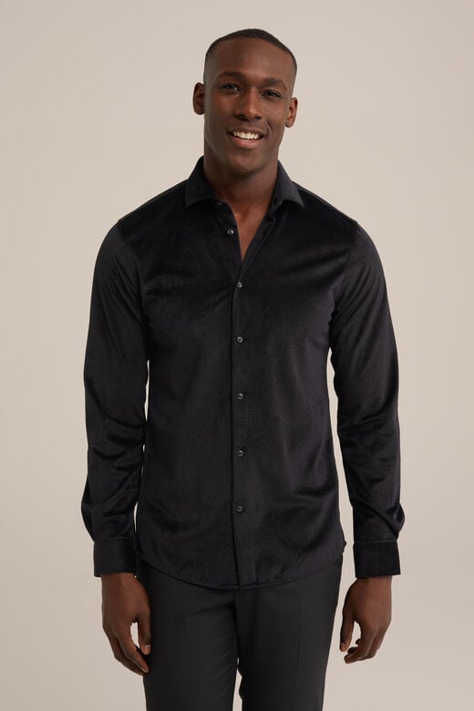 We Fashion Overhemd Van Velvet Met Structuur Zwart