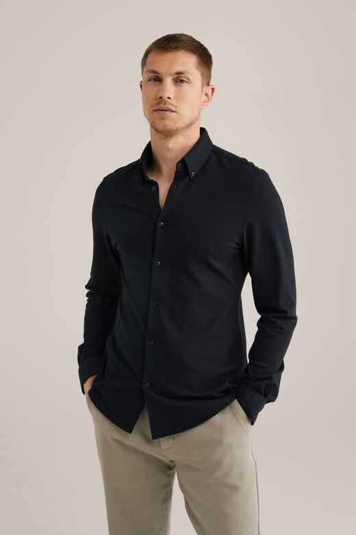 We Fashion Piquéjersey Overhemd Met Stretch Zwart