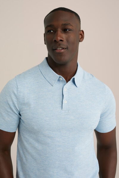 We Fashion Polo Fijngebreid Lichtblauw