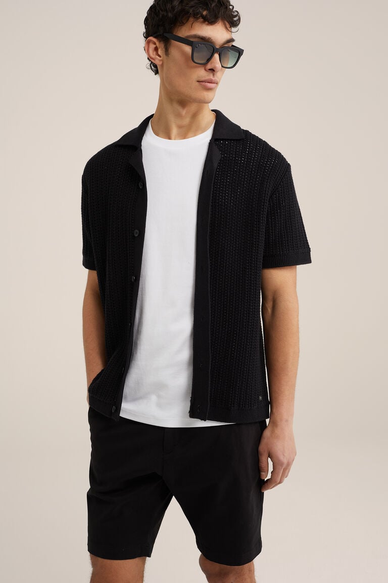 We Fashion Polo Met Opengewerkt Dessin Zwart