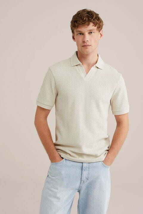 we fashion polo met structuur Beige