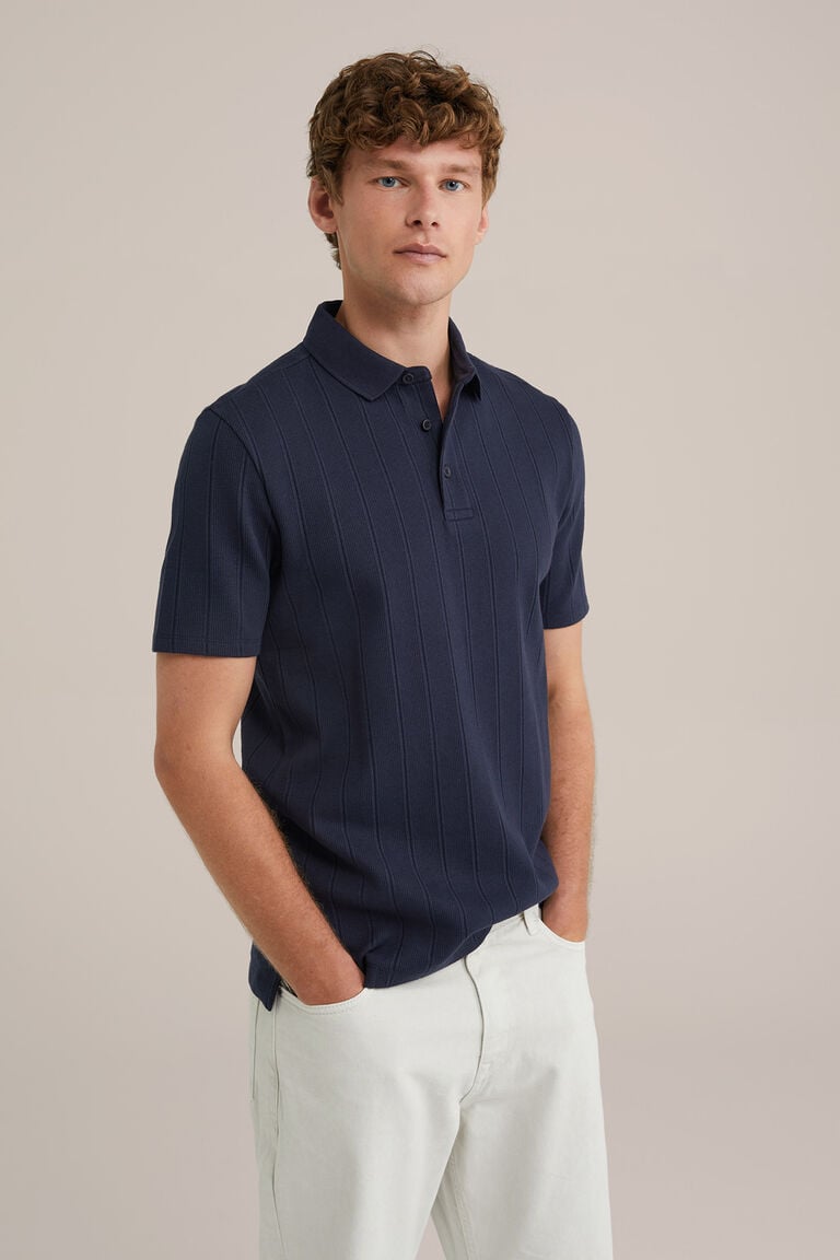 We Fashion Polo Met Structuur Donkerblauw