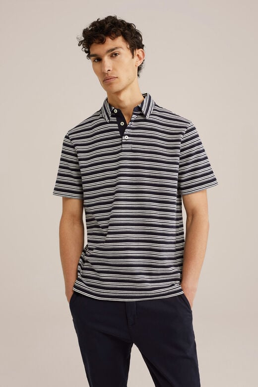 We Fashion Polo Met Structuur Donkerblauw