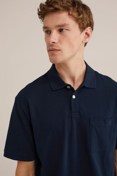 We Fashion Polo Met Structuur Donkerblauw