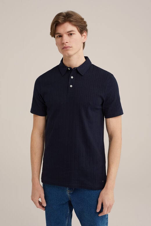 We Fashion Polo Met Structuur Donkerblauw