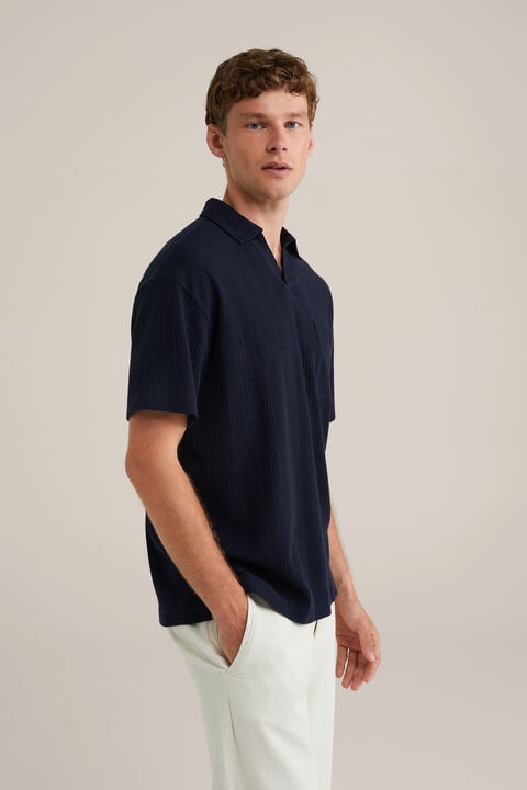 we fashion polo met structuur Donkerblauw