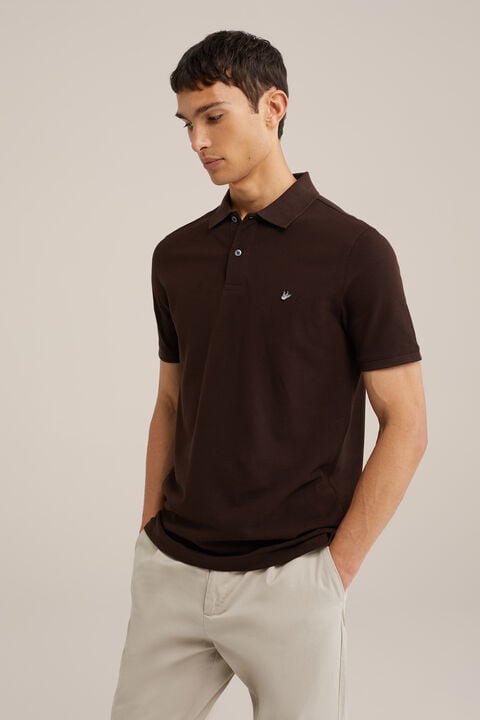 we fashion polo met structuur Donkerbruin
