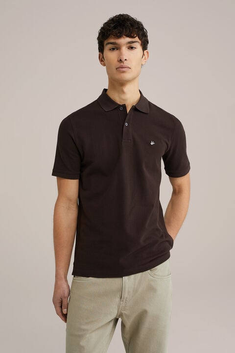 we fashion polo met structuur Donkerbruin