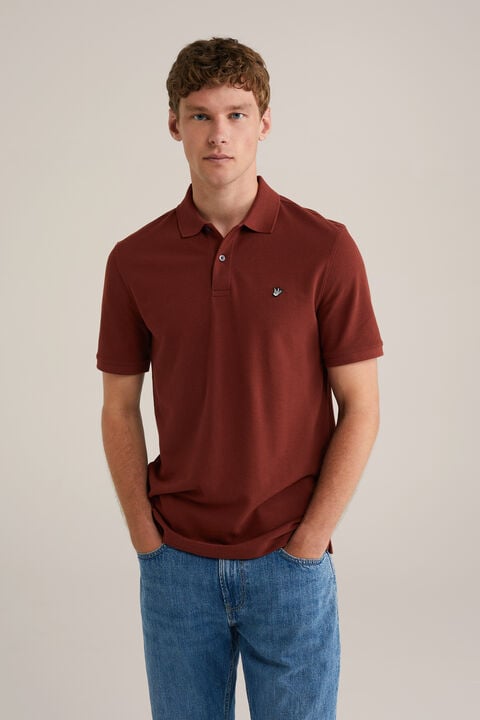 we fashion polo met structuur Roestbruin