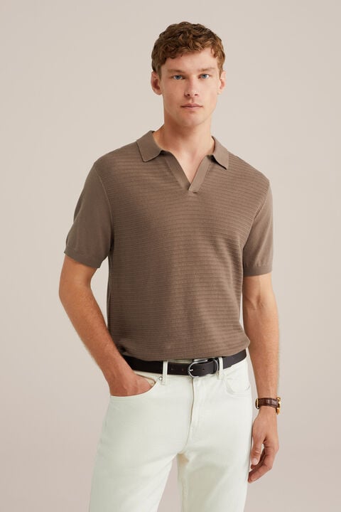 we fashion polo met structuur Taupe