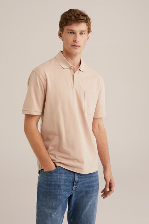 we fashion polo met structuur Zalmroze