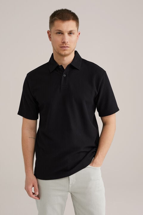 we fashion polo met structuur Zwart