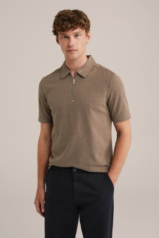 We Fashion Polo Shirt Met Rits Bruin