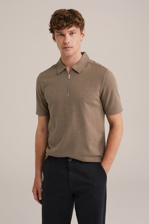 we fashion polo shirt met rits Bruin