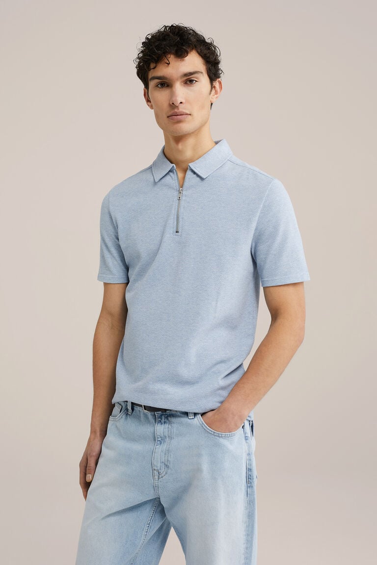 We Fashion Polo Shirt Met Rits Lichtblauw