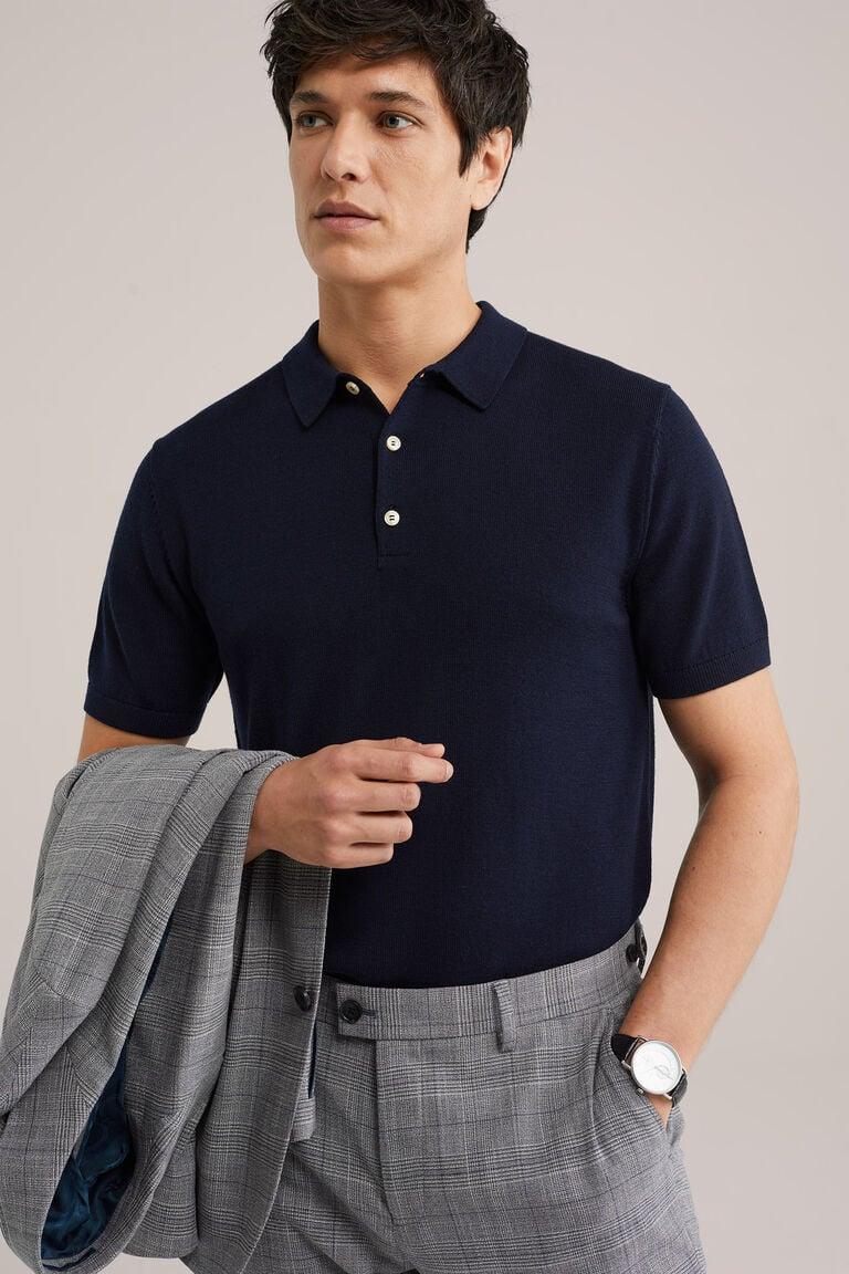 We Fashion Polo Van Merinowol Donkerblauw