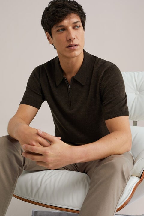 we fashion polo van merinowol Donkerbruin