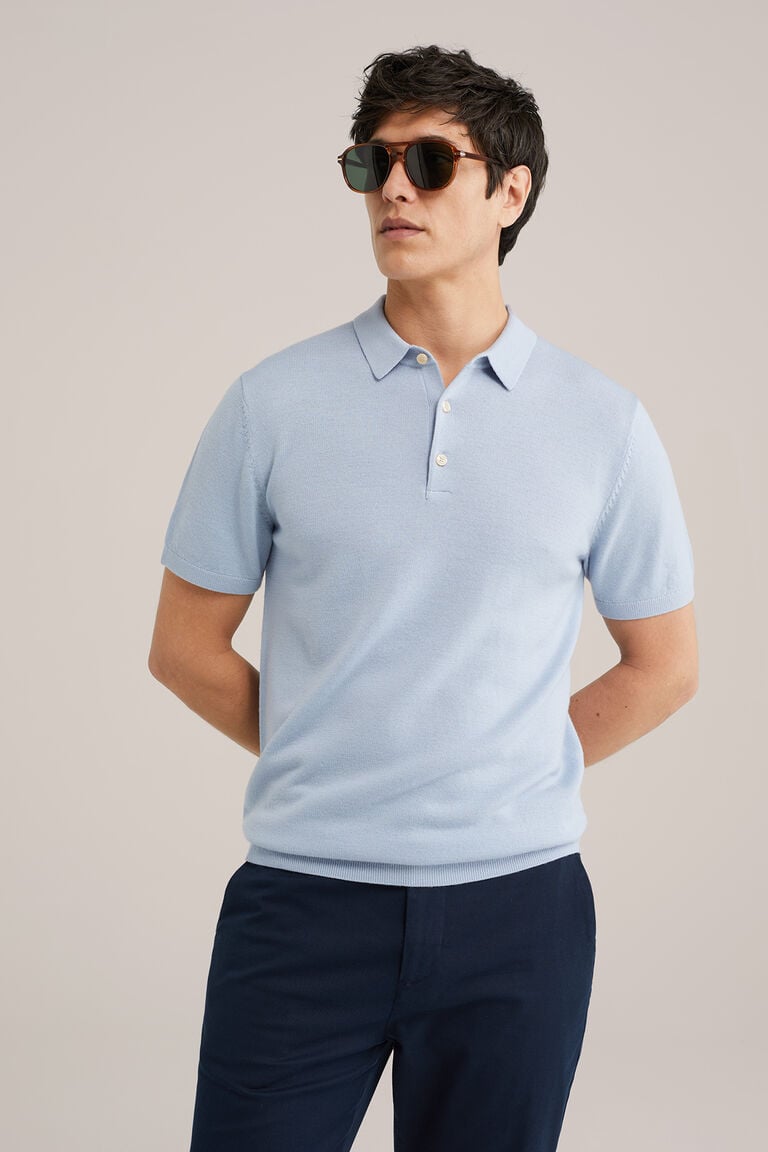 We Fashion Polo Van Merinowol IJsblauw