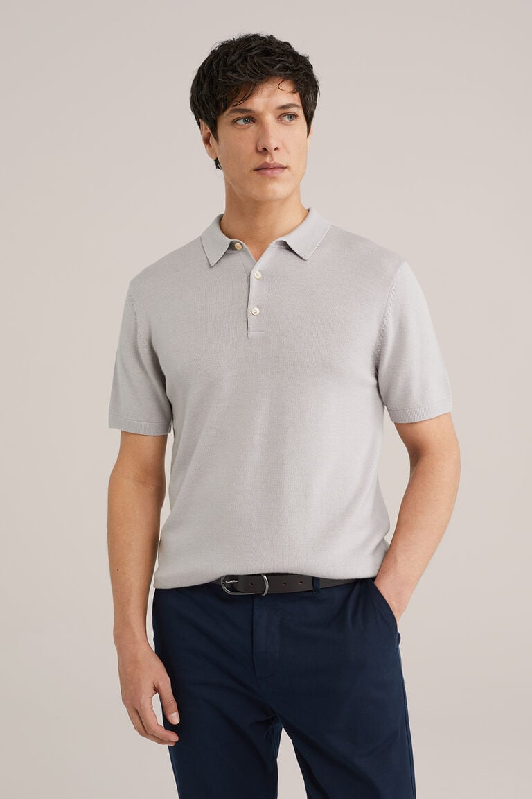 We Fashion Polo Van Merinowol Lichtgrijs