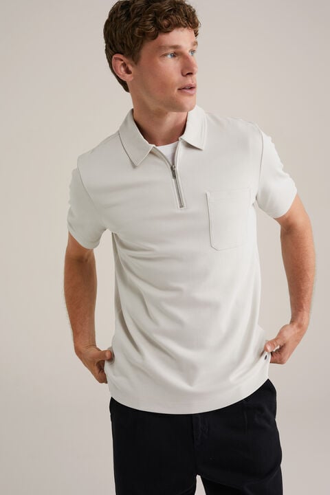 we fashion poloshirt met rits Lichtgrijs