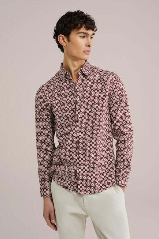 We Fashion Poplin Overhemd Met Dessin Donkerrood