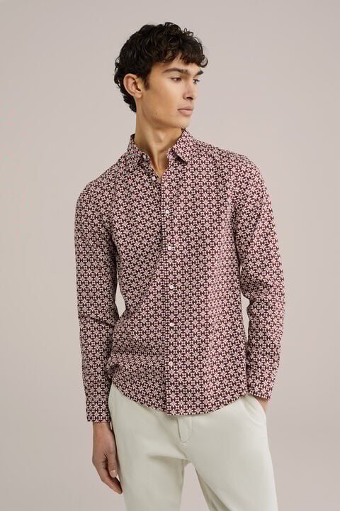 We Fashion Poplin Overhemd Met Dessin Donkerrood