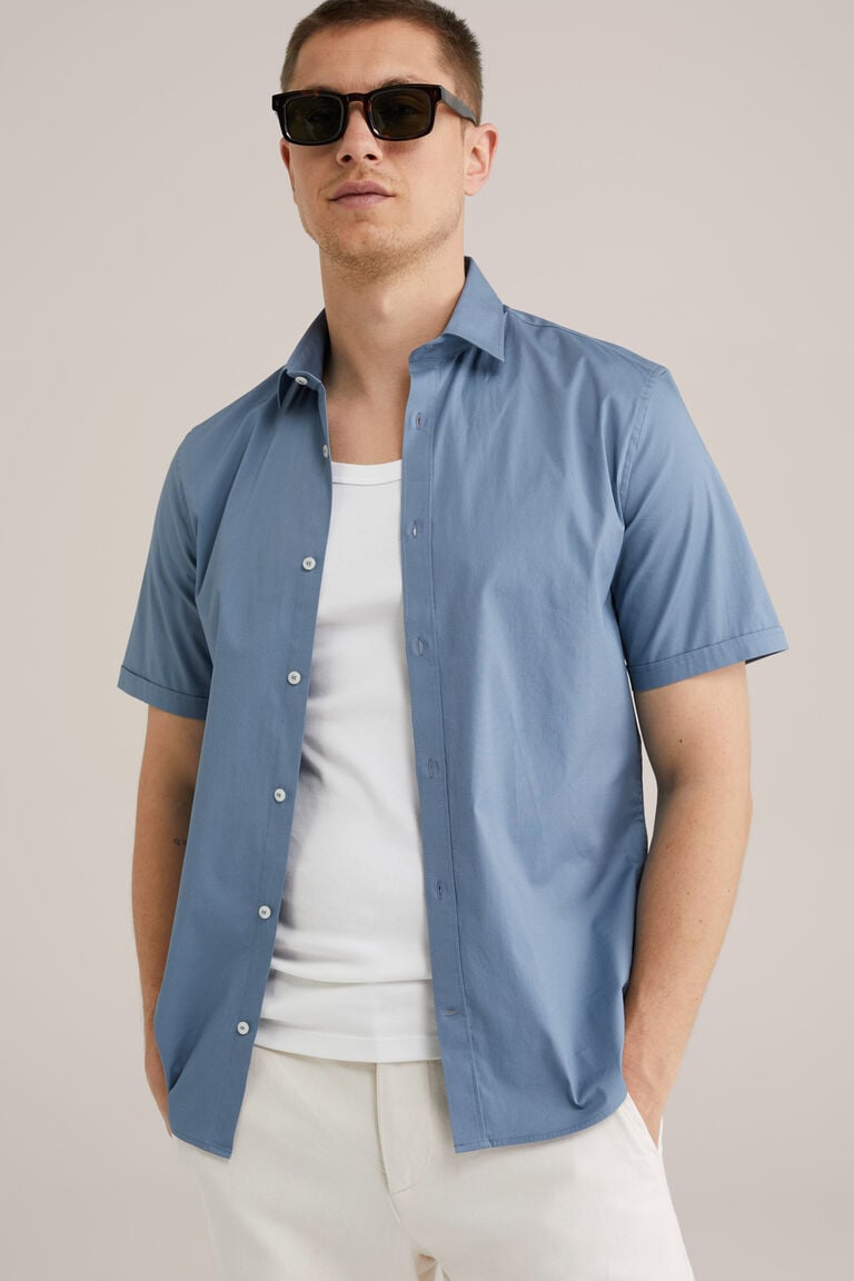 We Fashion Poplin Overhemd Met Stretch Blauw