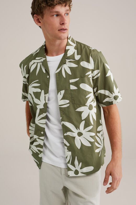 We Fashion Poplin Overhemd Met Stretch Groen